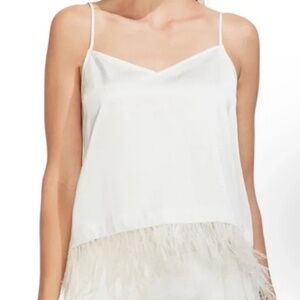 Vince Camuto Feather-Hem Satin Camisole in Ivory